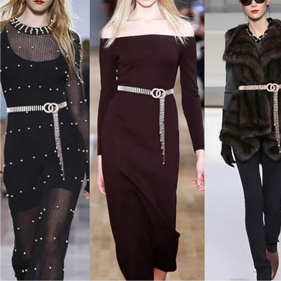 New Fashion Bling Elegant Sparkle Tassels Rhinestone Chain Double O Ring Belt - Picture 2 of 4